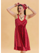 Strap Lace Collar Red Floral Dress 4574